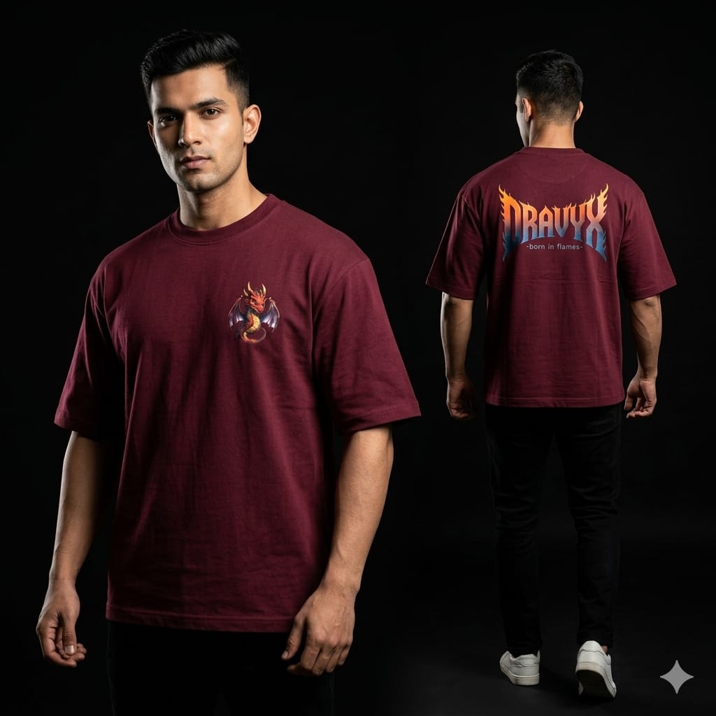 AUREVIN DRAVYX Flame Oversized Graphic T-Shirt