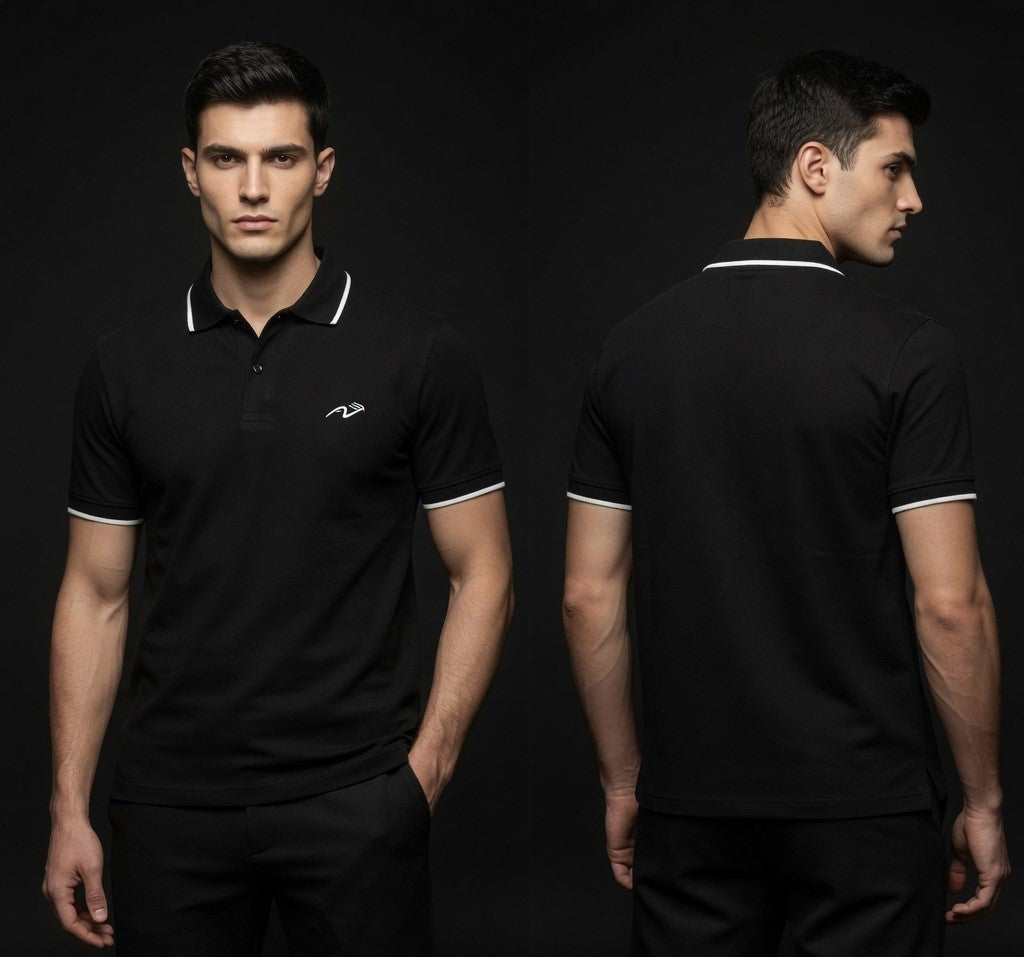 AUREVIN Premium Black Polo T-Shirt – Minimal Classic Fit