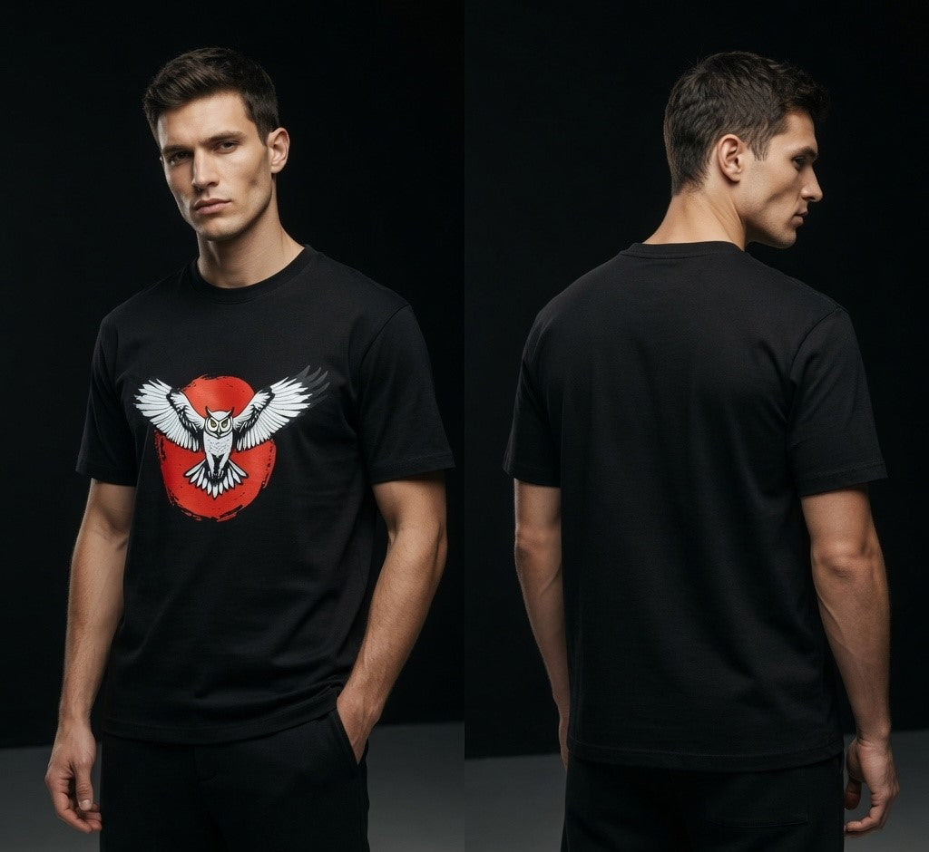 AUREVIN Acid Wash Owl Graphic Printed T-shirt