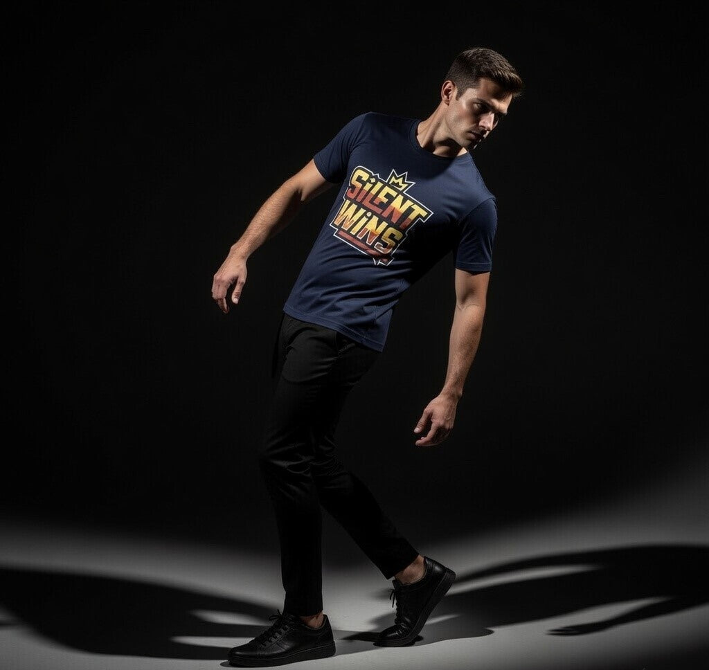 AUREVIN “Silent Wins” Graphic T-Shirt – Premium Cotton (Navy Blue)