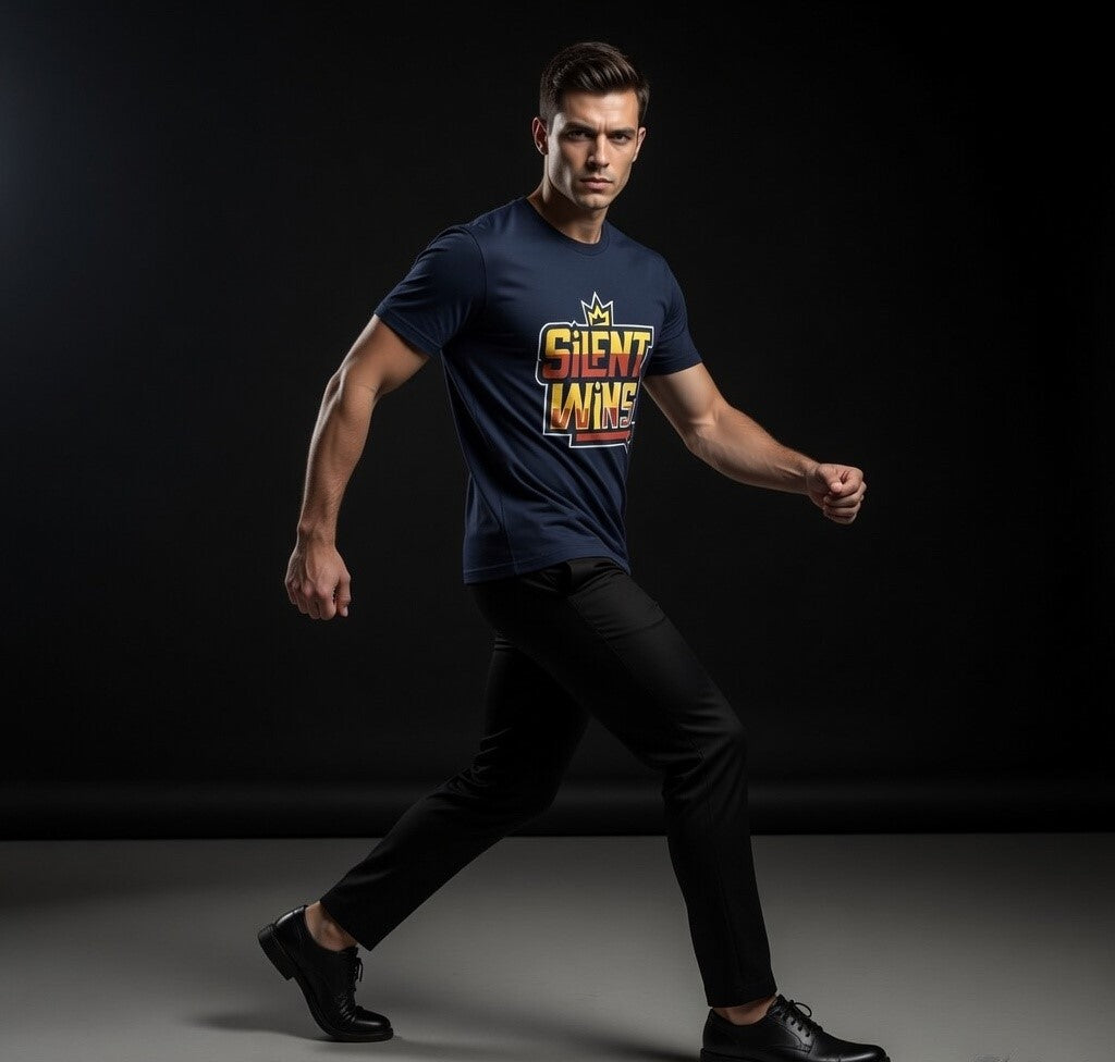 AUREVIN “Silent Wins” Graphic T-Shirt – Premium Cotton (Navy Blue)