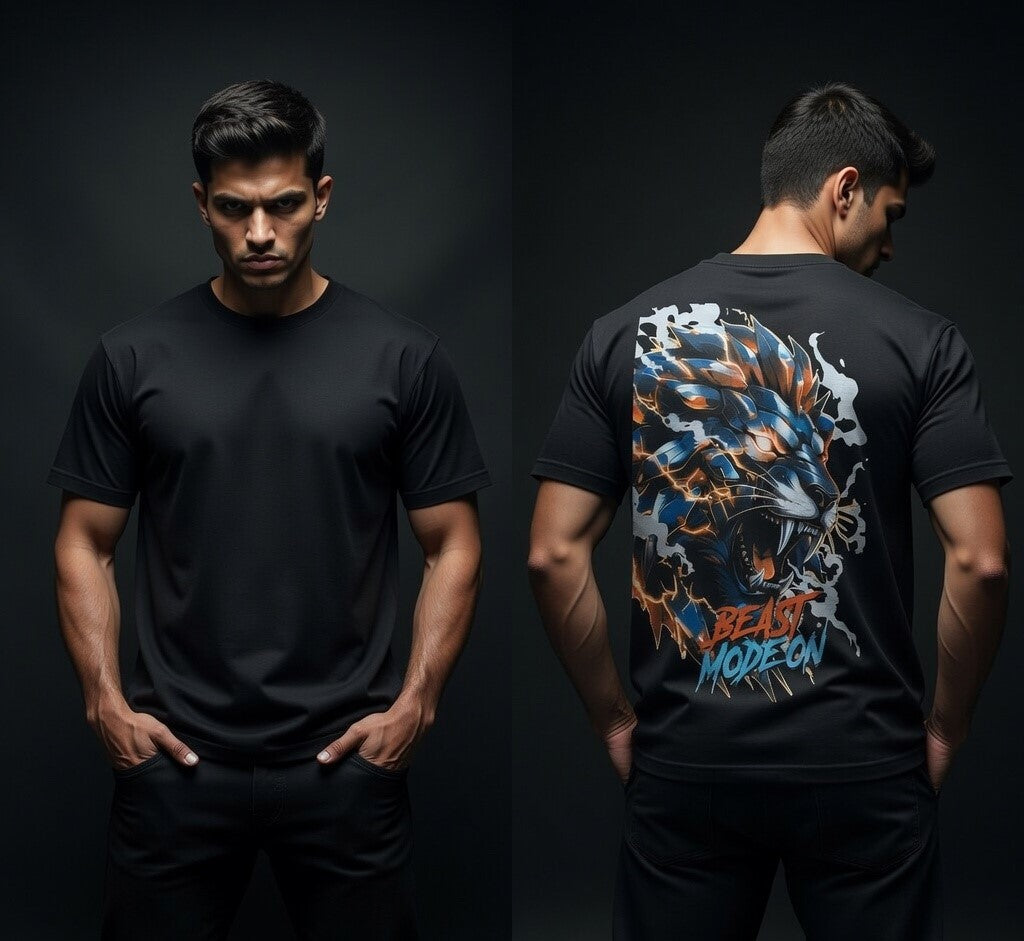 AUREVIN “Beast Mode On” Oversized Graphic T-Shirt – Premium Cotton (Black)