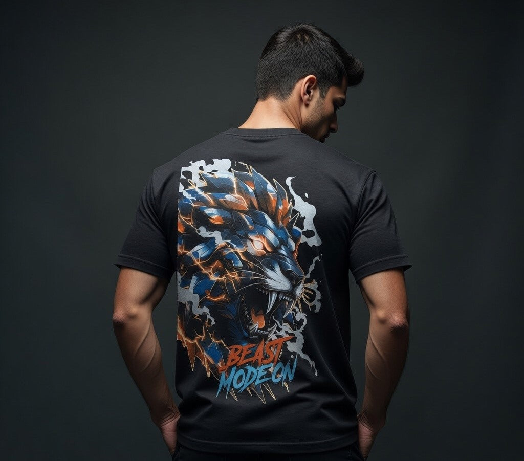 AUREVIN “Beast Mode On” Oversized Graphic T-Shirt – Premium Cotton (Black)