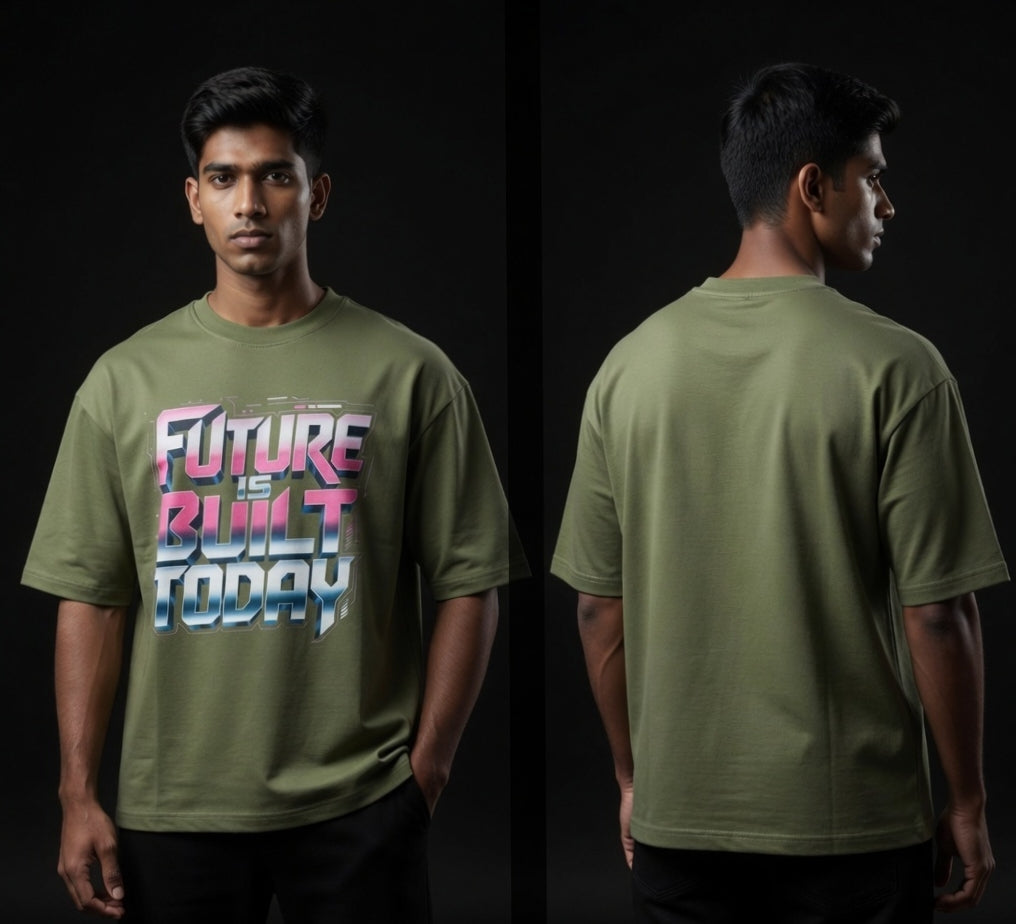 AUREVIN Premium Oversized  Graphic Printed T-Shirt (280 GSM cotton| Olive Green)