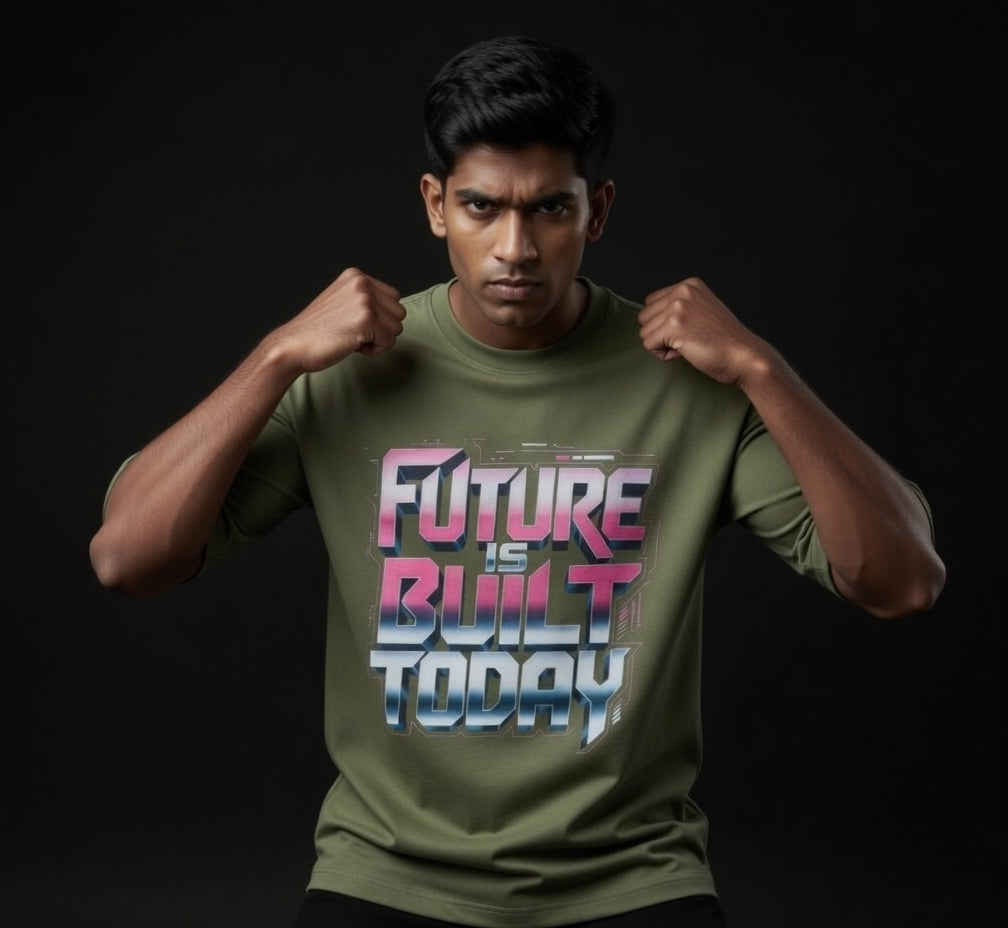 AUREVIN Premium Oversized  Graphic Printed T-Shirt (280 GSM cotton| Olive Green)
